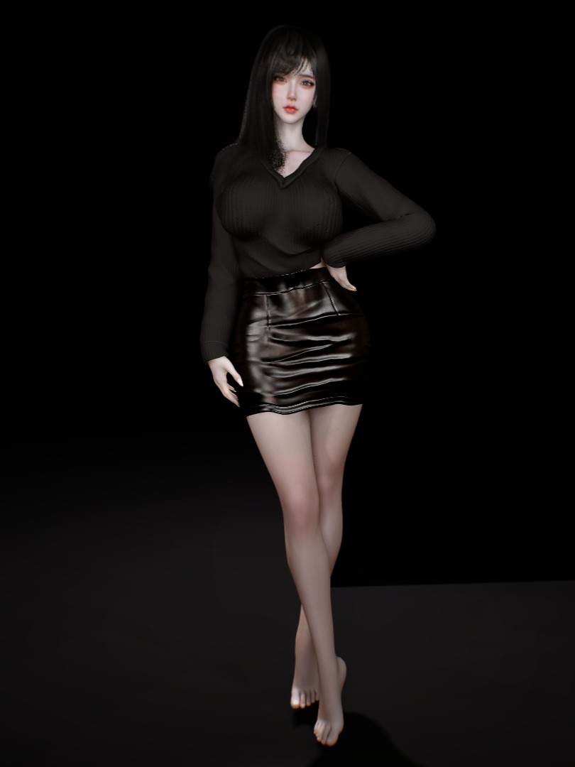 Sweater Leather Skirt Set