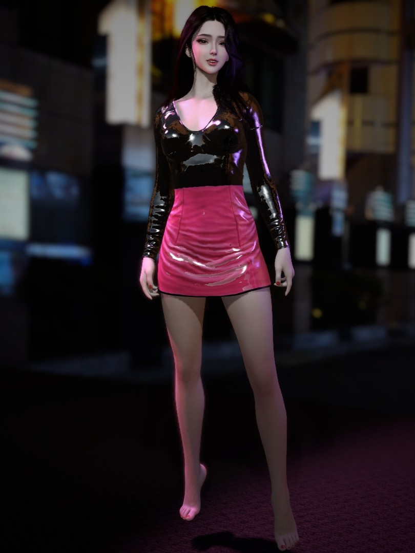 KKND.Lacquer leather two tone tight mini skirt.1