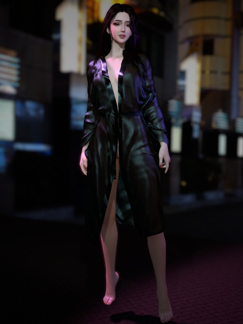 Sheer silk long sleepwear
